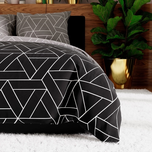 Komplet pościeli z bawełny satynowej geometryczny wzór 160x200 Zafira