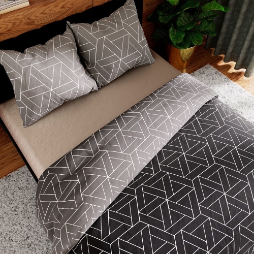 Komplet pościeli z bawełny satynowej geometryczny wzór 220x200 Zefira