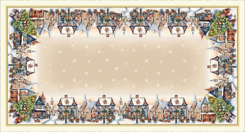Obrus gobelinowy świąteczny 140x260 Zimowe Miasteczko
