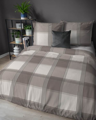 Pościel flanelowa beżowa 160x200 w kratę