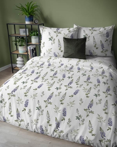 Pościel flanelowa w 220x200 w lawendowo fioletowe kwiaty łubinu