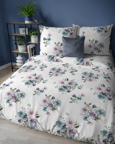 Pościel flanelowa w pastelowych odcieniach 220x200 w kwiatowe bukiety