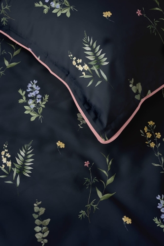Pościel z perkalu granatowa 160x200 Polne Kwiaty Lame Percale
