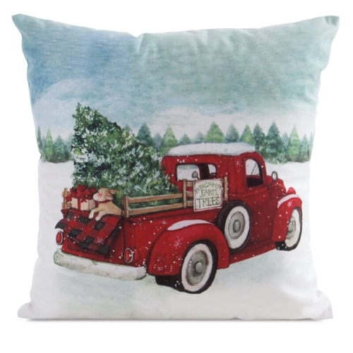 Poszewka świąteczna velvetowa 45x45 Czerwona Ciężarówka