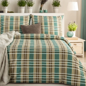 Komplet pościeli z bawełny satynowej Spring 220x200 zielono beżowa w kratę