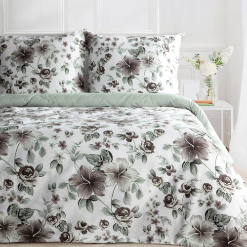 Komplet pościeli z bawełny satynowej Spring 220x200 w hibiskusy i róże