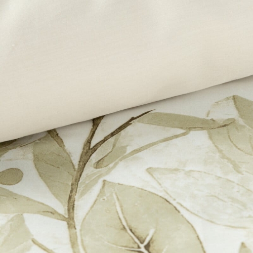 Komplet pościeli z bawełny satynowej w liście Spring 160x200 w beżu i złamanej bieli