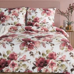 Komplet pościeli z bawełny satynowej Spring 140x200 w czerwone, bordowe i pudrowe kwiaty