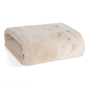 Ręcznik kąpielowy beżowy 70x140 z haftem kwiatowym Dalia