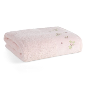 Ręcznik bawełniany różowy 70x140 z haftem kwiatowym Dalia