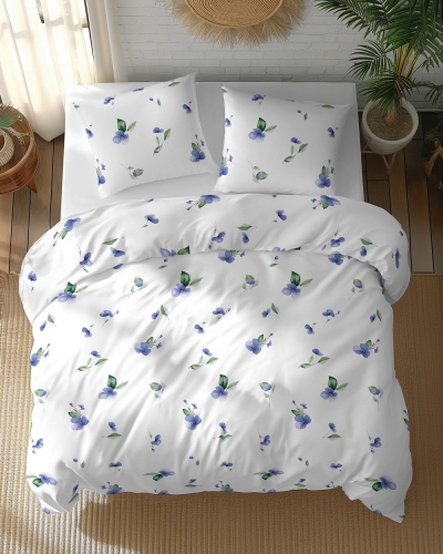 Pościel bawełniana 100% 220x200 w błękitne kwiaty