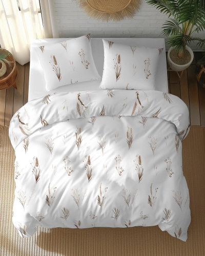Pościel bawełniana 100% 180x200 w beżowe trawy