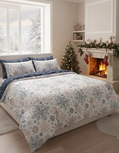 Pościel bawełniana świąteczna 220x200 Skandynawskie Śnieżynki