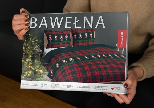 Świąteczna pościel bawełniana czerwona krata 220x200 Dziadki do Orzechów