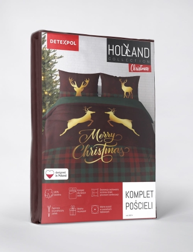 Komplet pościeli świątecznej Holland 160x200 Złote Renifery