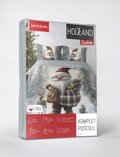 Komplet pościeli świątecznej Holland 160x200 Skrzat w Leśnej Scenerii