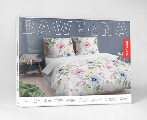 Pościel bawełniana 100% 160x200 w różowe i błękitne kwiaty