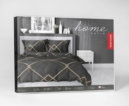 Komplet pościeli z satyny bawełnianej czarnej 220x200 we wzór geometryczny Home Satin