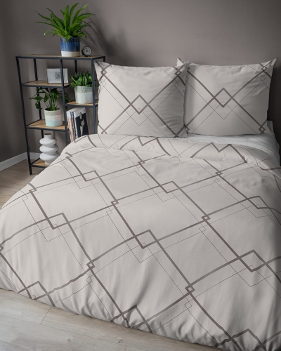 Komplet pościeli z satyny bawełnianej beżowej 220x200 we wzór geometryczny Home Satin