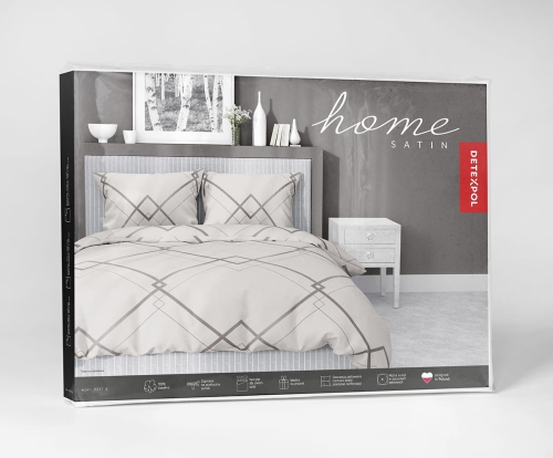 Komplet pościeli z satyny bawełnianej beżowej 220x200 we wzór geometryczny Home Satin