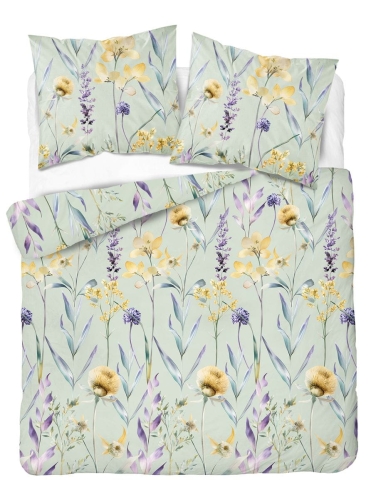 Komplet pościeli z satyny bawełnianej miętowej 160x200 w fioletowe kwiaty Home Satin