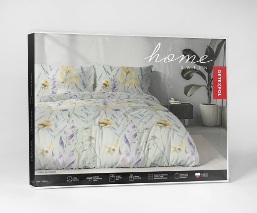 Komplet pościeli z satyny bawełnianej miętowej 160x200 w fioletowe kwiaty Home Satin