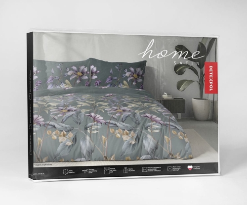 Komplet pościeli z satyny bawełnianej petrol 160x200 w botaniczne kwiaty Home Satin