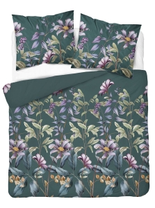 Komplet pościeli z satyny bawełnianej petrol 220x200 w botaniczne kwiaty Home Satin