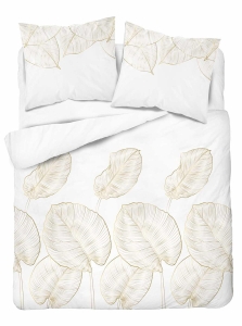 Komplet pościeli z satyny bawełnianej białej 220x200 w złote liście Home Satin