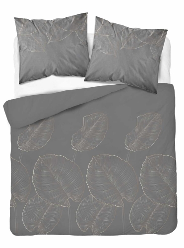 Komplet pościeli z satyny bawełnianej ciemnoszarej 160x200 w liście Home Satin