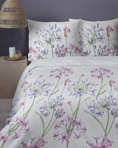 Komplet pościeli z satyny bawełnianej 160x200 w kwiaty czosnku ozdobnego Home Satin