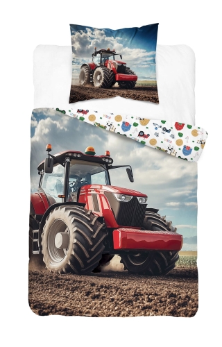 Pościel bawełniana młodzieżowa 160x200 Czerwony Traktor
