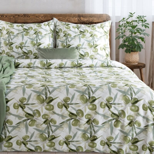 Komplet pościeli z bawełny satynowej 160x200 w zielone oliwki