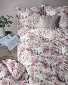Pościel z perkalu 160x200 Różowe Kwiaty Piwonii Lame Percale