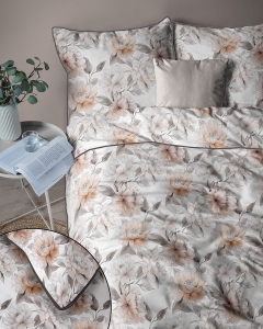 Pościel z perkalu 160x200 Brzoskwiniowe Kwiaty Piwonii Lame Percale