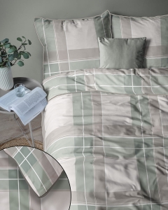 Pościel z perkalu 220x200 Szaro Zielono Beżowa Krata Lame Percale