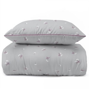 Pościel z perkalu popielata 220x200 Drobne Stokrotki Lame Percale