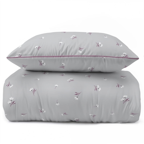 Pościel z perkalu popielata 220x200 Drobne Stokrotki Lame Percale