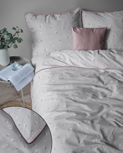 Pościel z perkalu popielata 220x200 Drobne Stokrotki Lame Percale