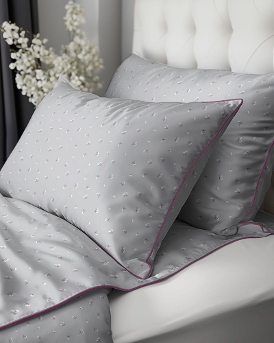 Pościel z perkalu popielata 220x200 Drobne Stokrotki Lame Percale