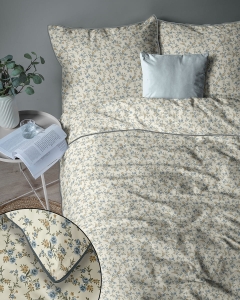 Pościel z perkalu 160x200 Niebieskie i Żółte Kwiaty Lame Percale
