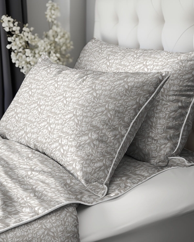 Pościel z perkalu 160x200 Beżowa w Kwiaty Lame Percale