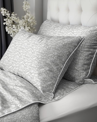 Pościel z perkalu 220x200 Popielata w Kwiaty Lame Percale