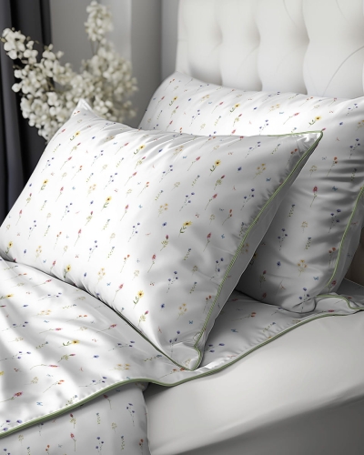 Pościel z perkalu biała 160x200 Polne Kwiaty Lame Percale
