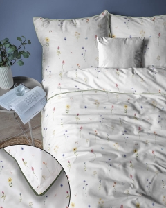 Pościel z perkalu biała 160x200 Polne Kwiaty Lame Percale