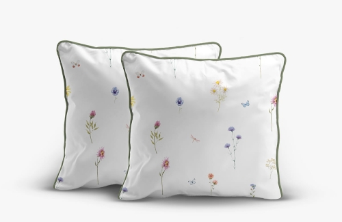 Komplet poszewek z perkalu białych 40x40 Polne Kwiaty Lame Percale