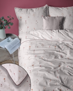 Pościel z perkalu pudrowa 160x200 Polne Kwiaty Lame Percale