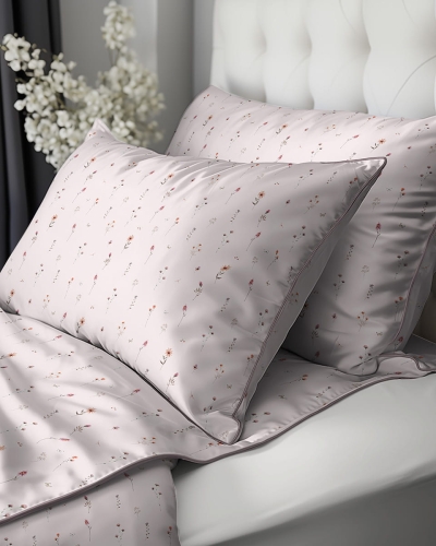 Pościel z perkalu pudrowa 220x200 Polne Kwiaty Lame Percale