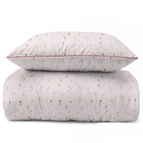 Pościel z perkalu pudrowa 220x200 Polne Kwiaty Lame Percale