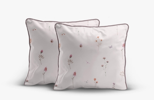 Komplet poszewek z perkalu pudrowych 40x40 Polne Kwiaty Lame Percale